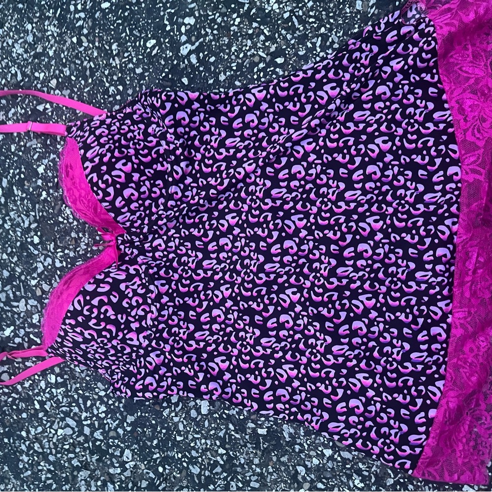 Pink leopard print lingerie. Size medium. Unknown brand